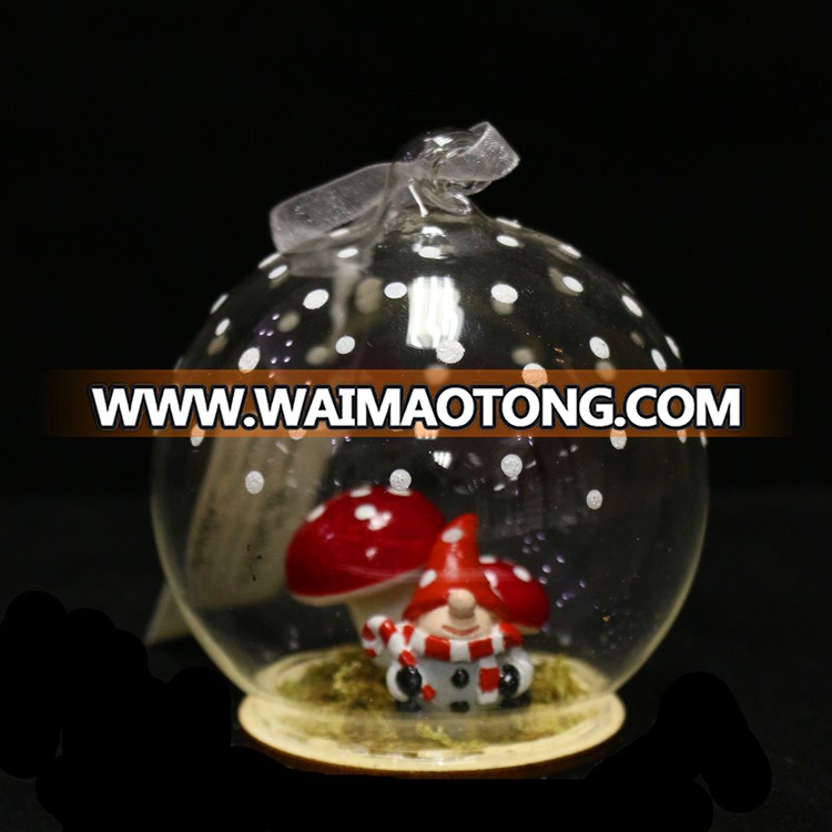 Transparent Christmas hanging glass ball with mushroom elves